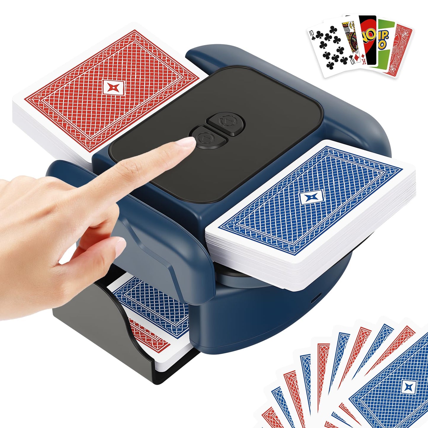 BEE&FLOWER Card Shuffler 2600mAh Auto-Stop, 1–2 Decks, Low Noise – Blue & Black