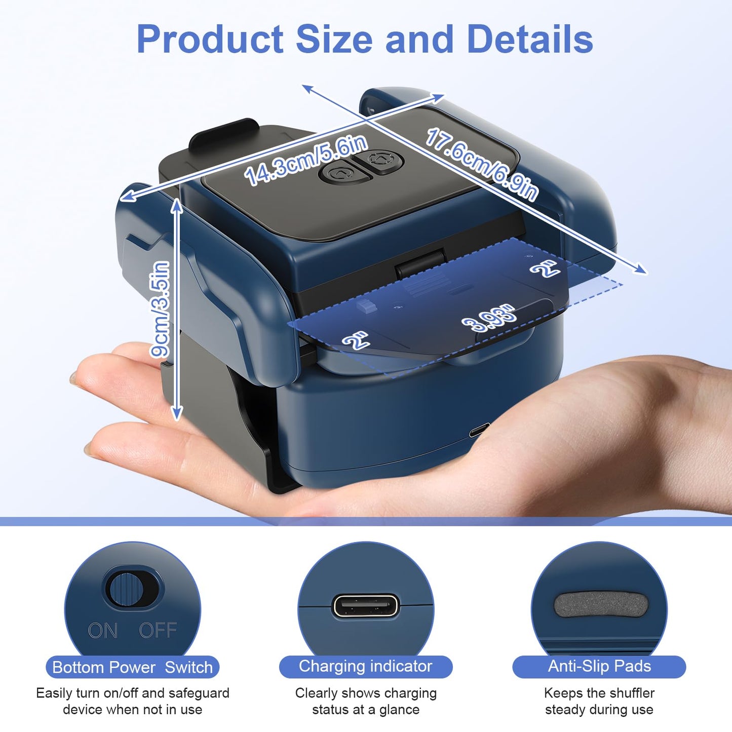 BEE&FLOWER Card Shuffler 2600mAh Auto-Stop, 1–2 Decks, Low Noise – Blue & Black