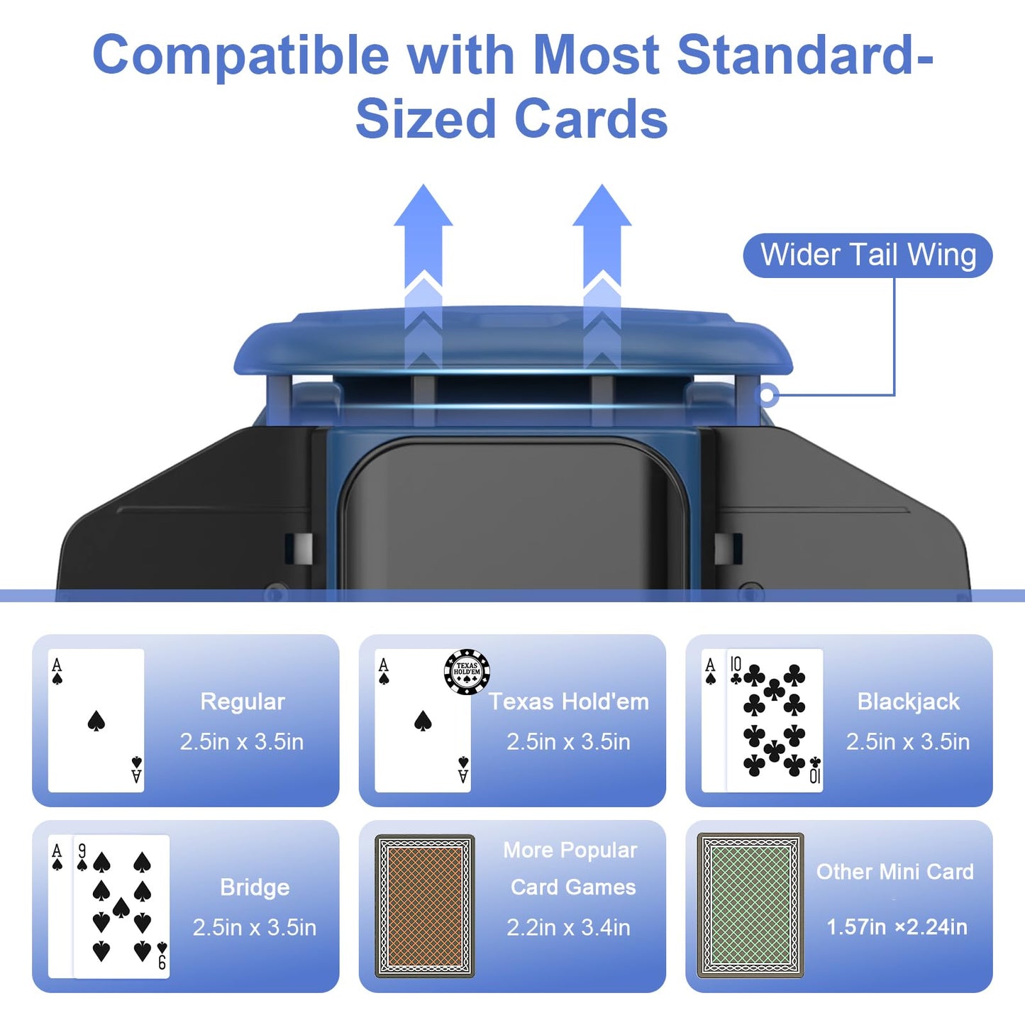 BEE&FLOWER Card Shuffler 2600mAh Auto-Stop, 1–2 Decks, Low Noise – Blue & Black