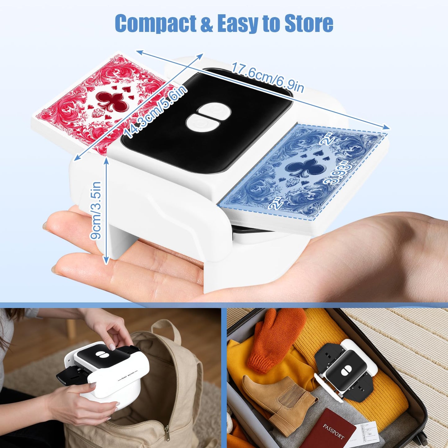 BEE&FLOWER Card Shuffler – Rechargeable, Low Noise, Jam-Free (1–2 Decks)
