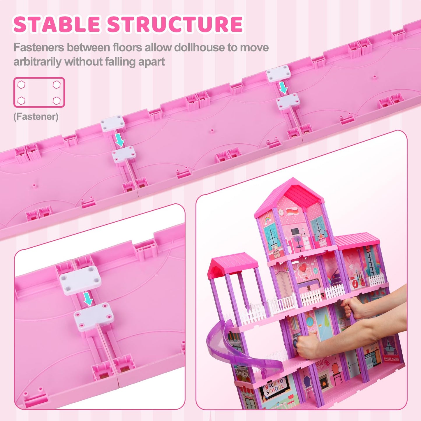 Beefunni Doll House 4-Story Dream Dollhouse with 11 Rooms, 2 Dolls & Furniture