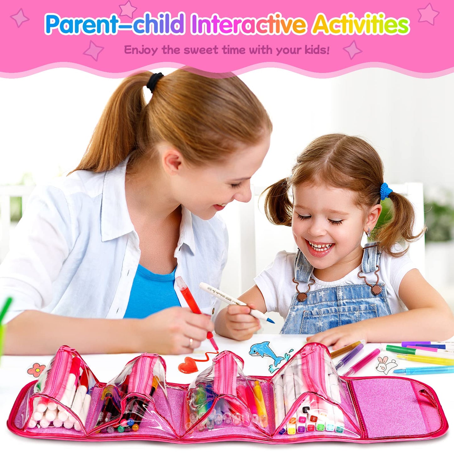 Beefunni Unicorn Washable Markers Set – 48 Pcs with Glitter Pencil Case | Kids Art Supplies for Ages 4-9