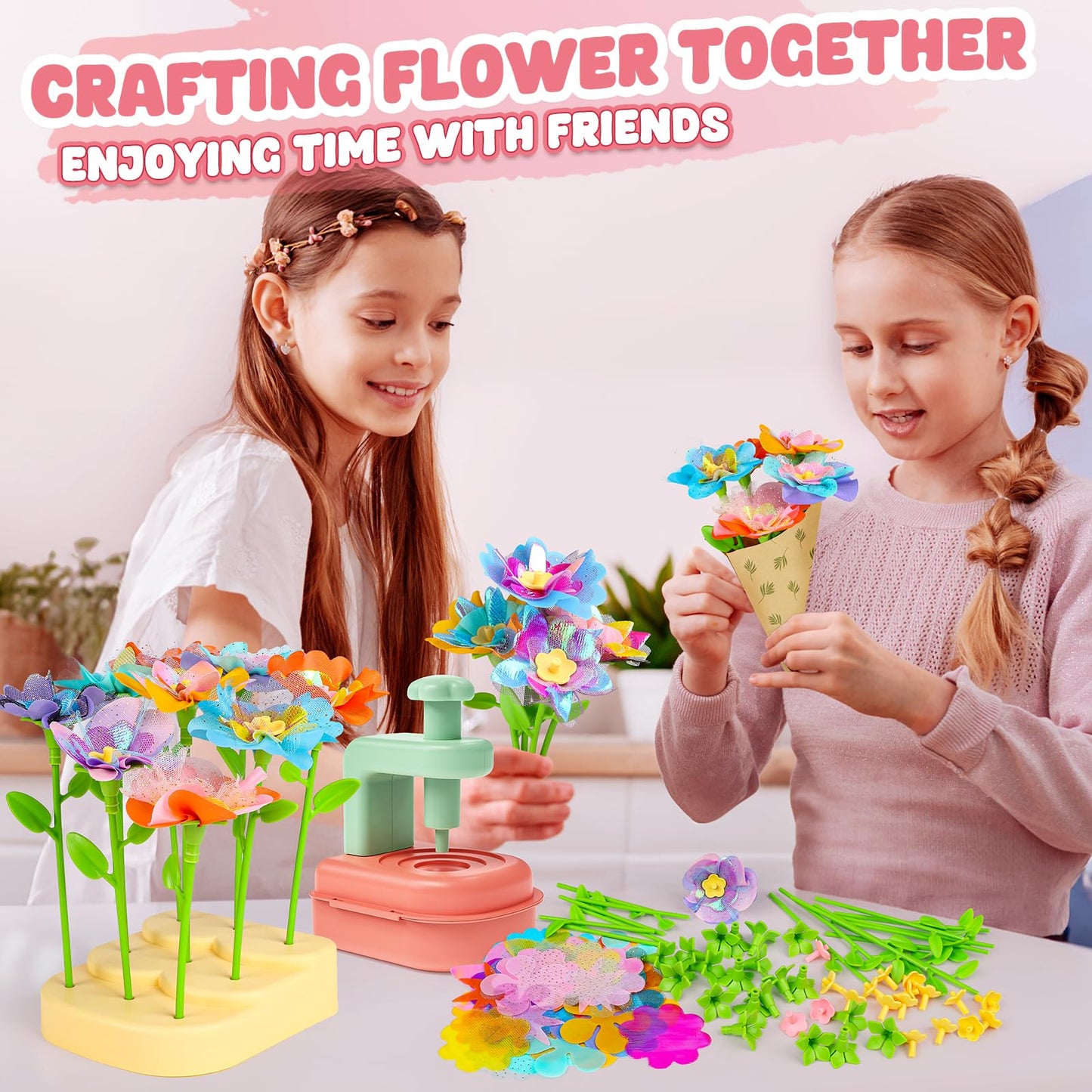 Beefunni Flower Bouquet Craft Kit | DIY Flower Toy for Kids 4-10 | Creative Gift