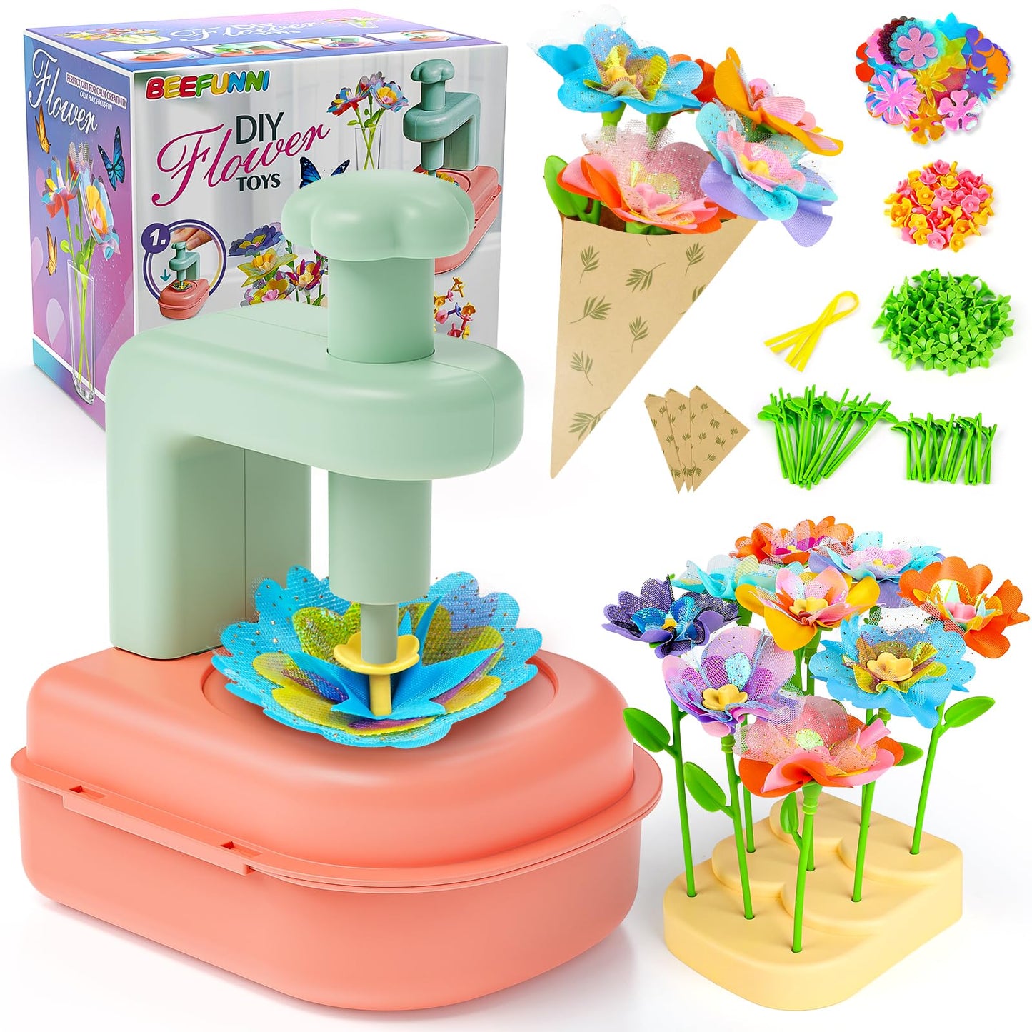 Beefunni Flower Bouquet Craft Kit | DIY Flower Toy for Kids 4-10 | Creative Gift