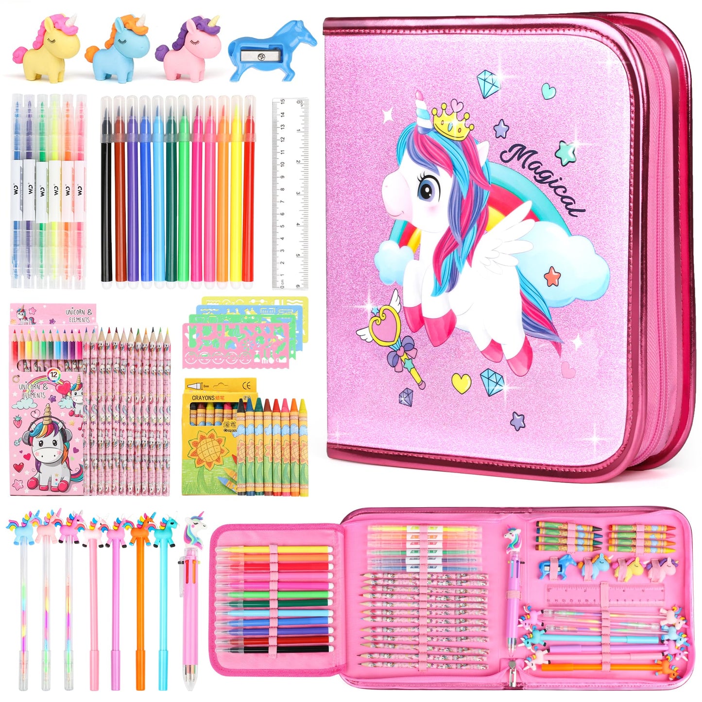 Beefunni Unicorn Fruit Scented Markers Set — 56 Pcs Art Kit for Kids Aged 4-12