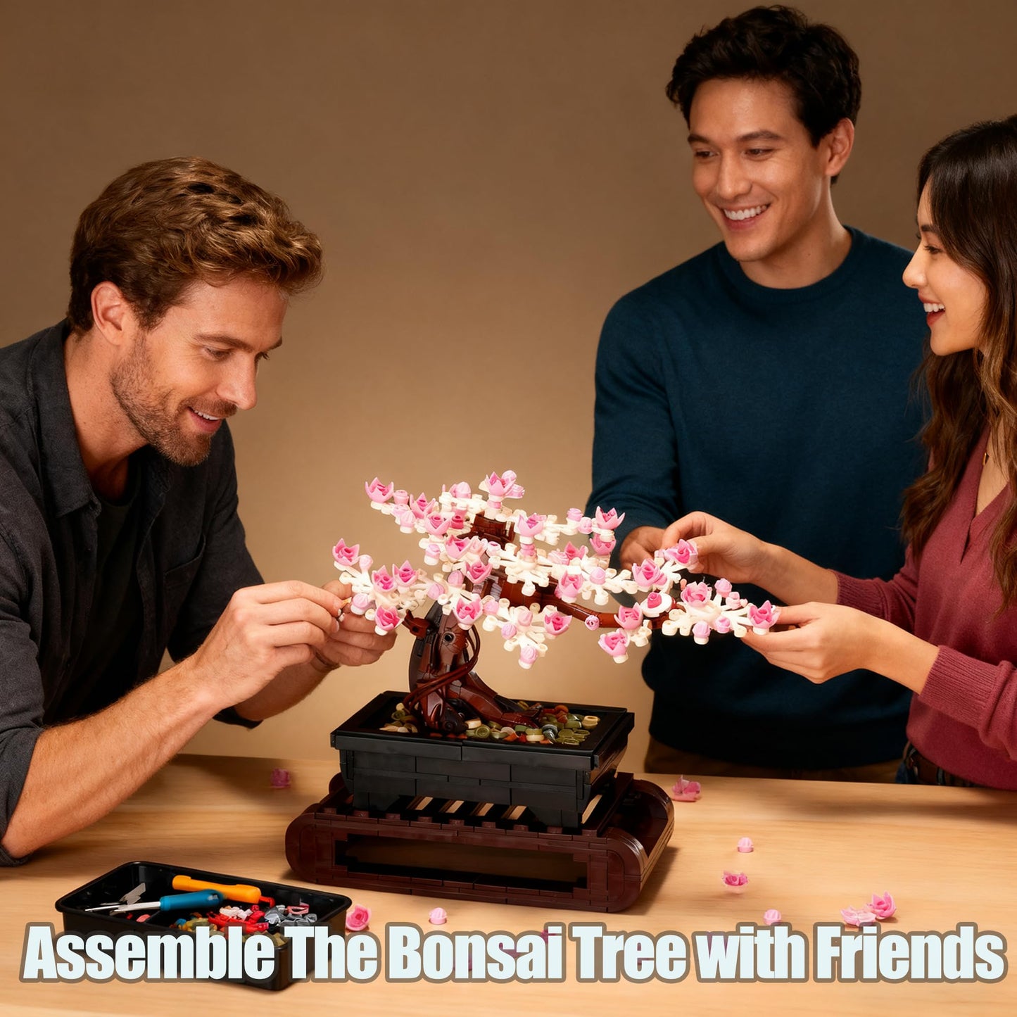 Beego 3IN1 Cherry Blossom Bonsai Tree Building Blocks Set – 1229 Pcs, 4-Season Leaves, Pink Flowers, Lego-Compatible
