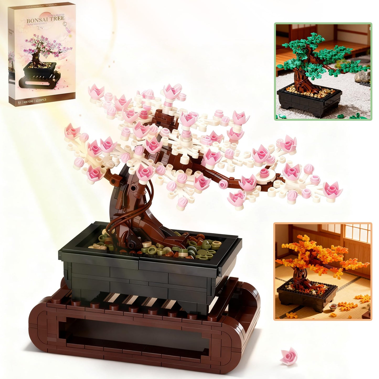 Beego 3IN1 Cherry Blossom Bonsai Tree Building Blocks Set – 1229 Pcs, 4-Season Leaves, Pink Flowers, Lego-Compatible