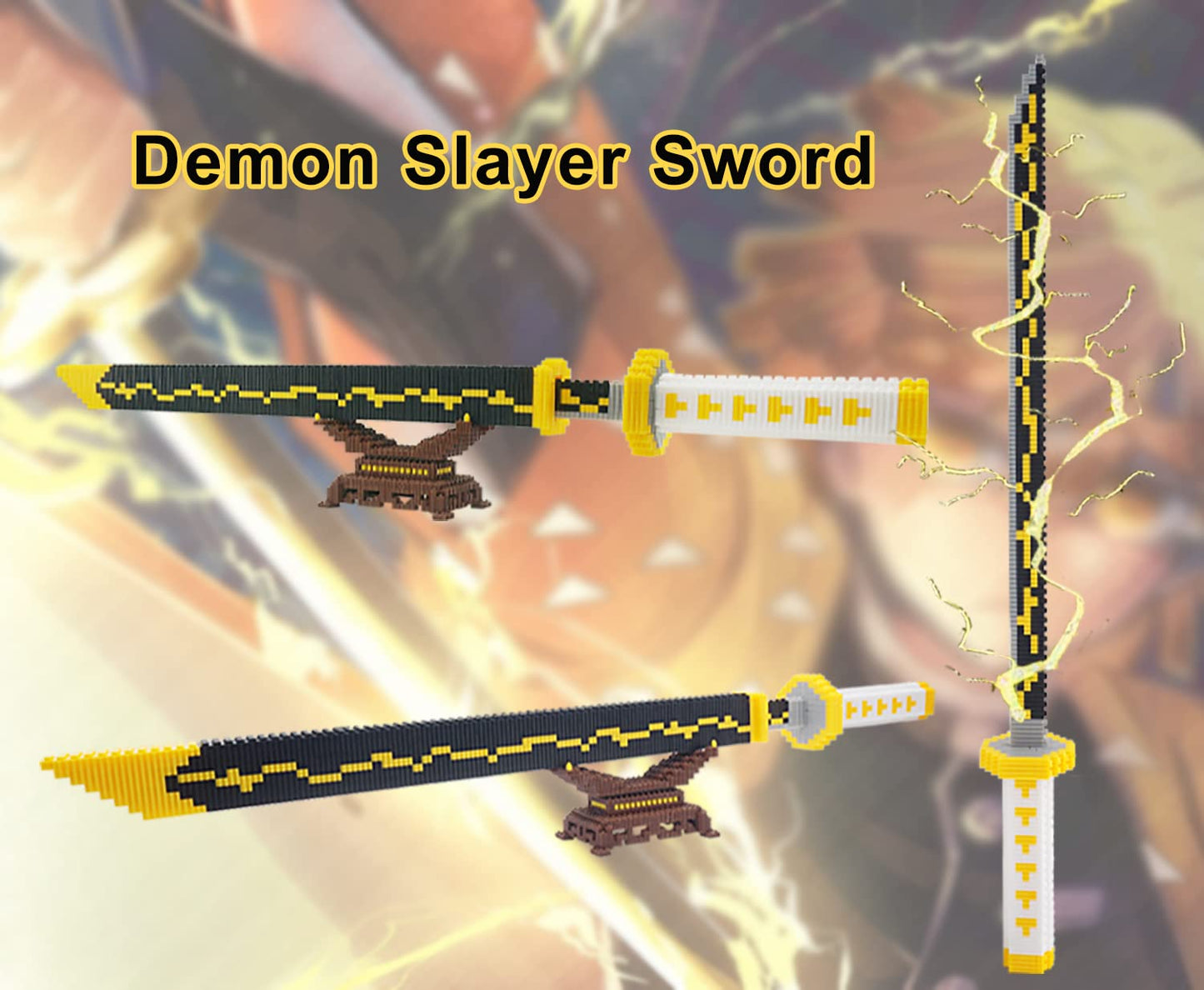 Beego Anime Sword Building Kit – 1000+ Pieces, 27.8in Zenitsu Katana with Scabbard & Stand