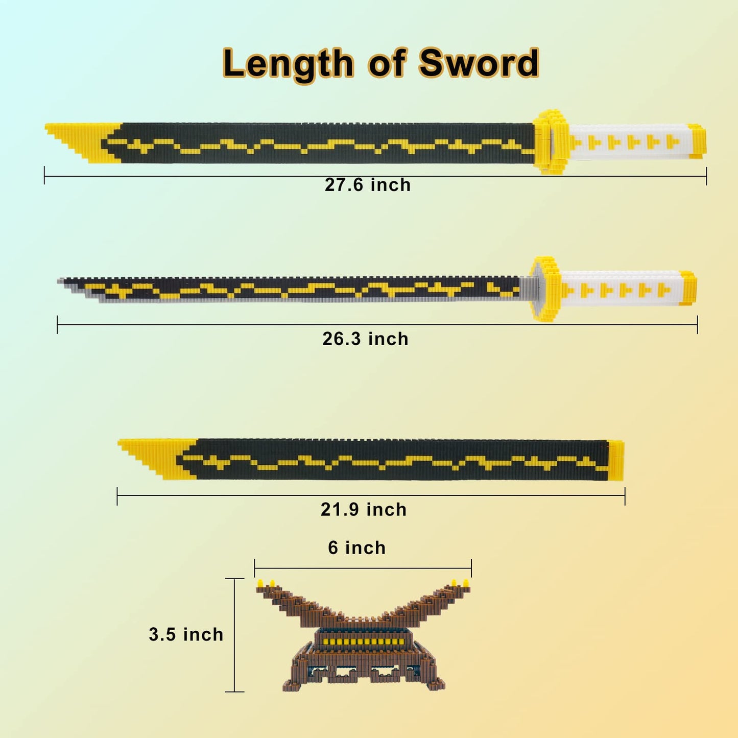 Beego Anime Sword Building Kit – 1000+ Pieces, 27.8in Zenitsu Katana with Scabbard & Stand