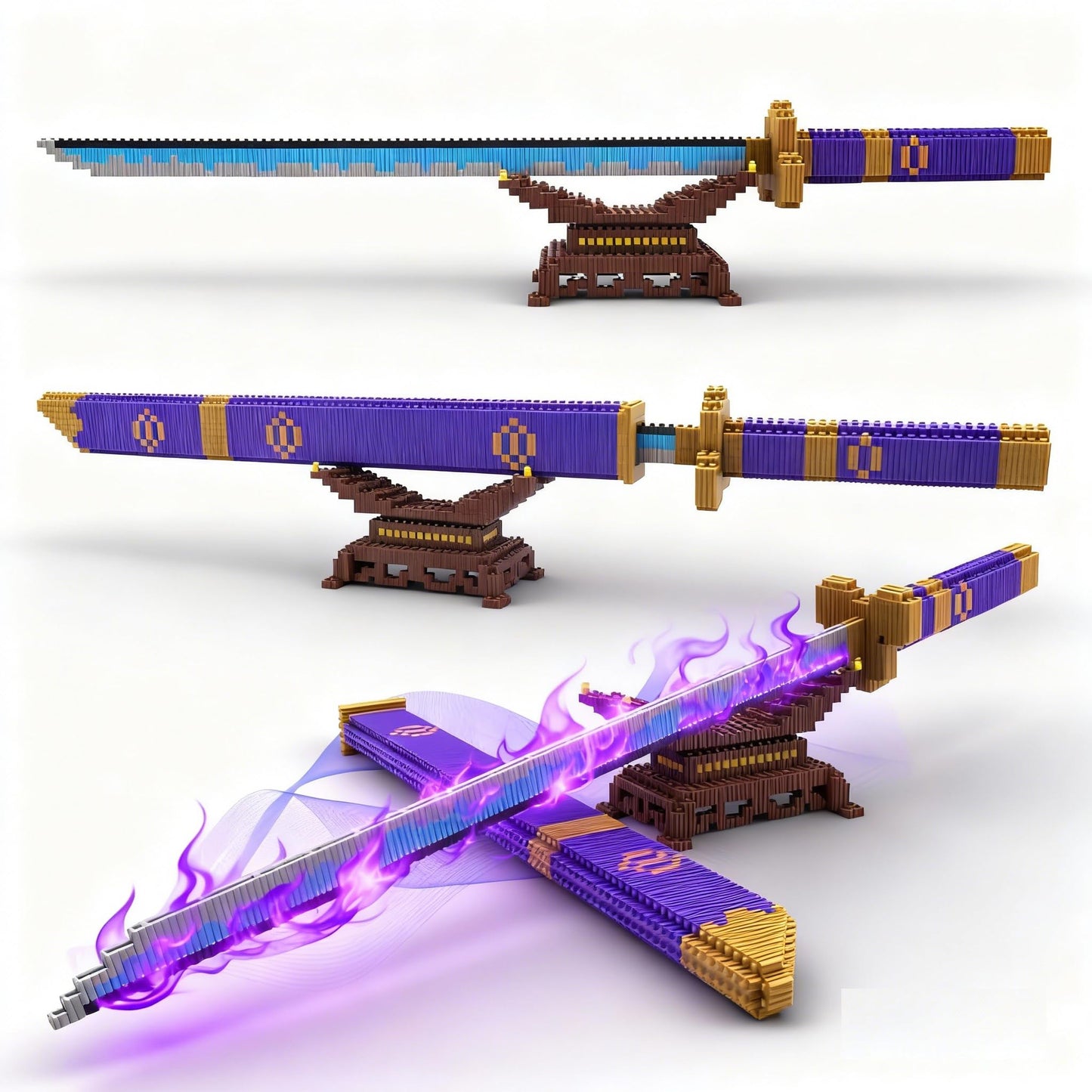 Beego Anime Swords Building Kit – 22.8in Yamato Sword with Scabbard & Stand, LEGO-Compatible