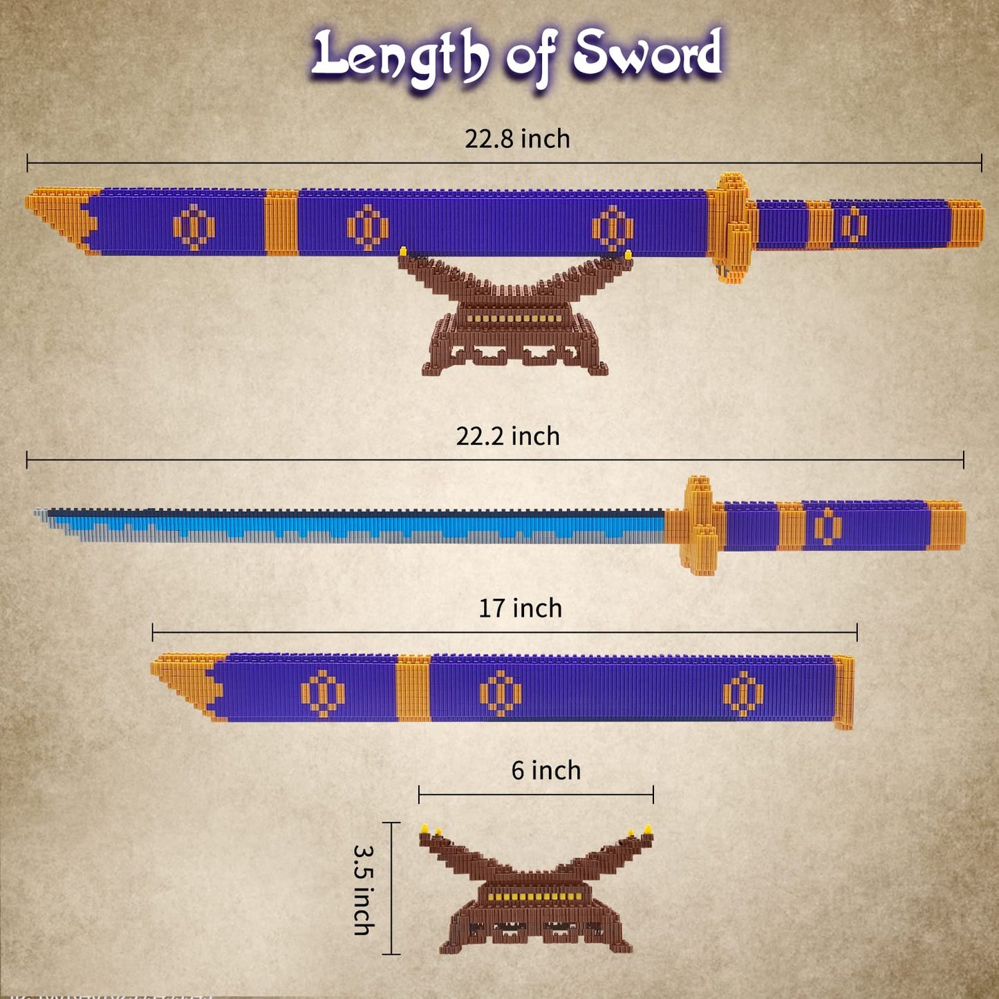 Beego Anime Swords Building Kit – 22.8in Yamato Sword with Scabbard & Stand, LEGO-Compatible