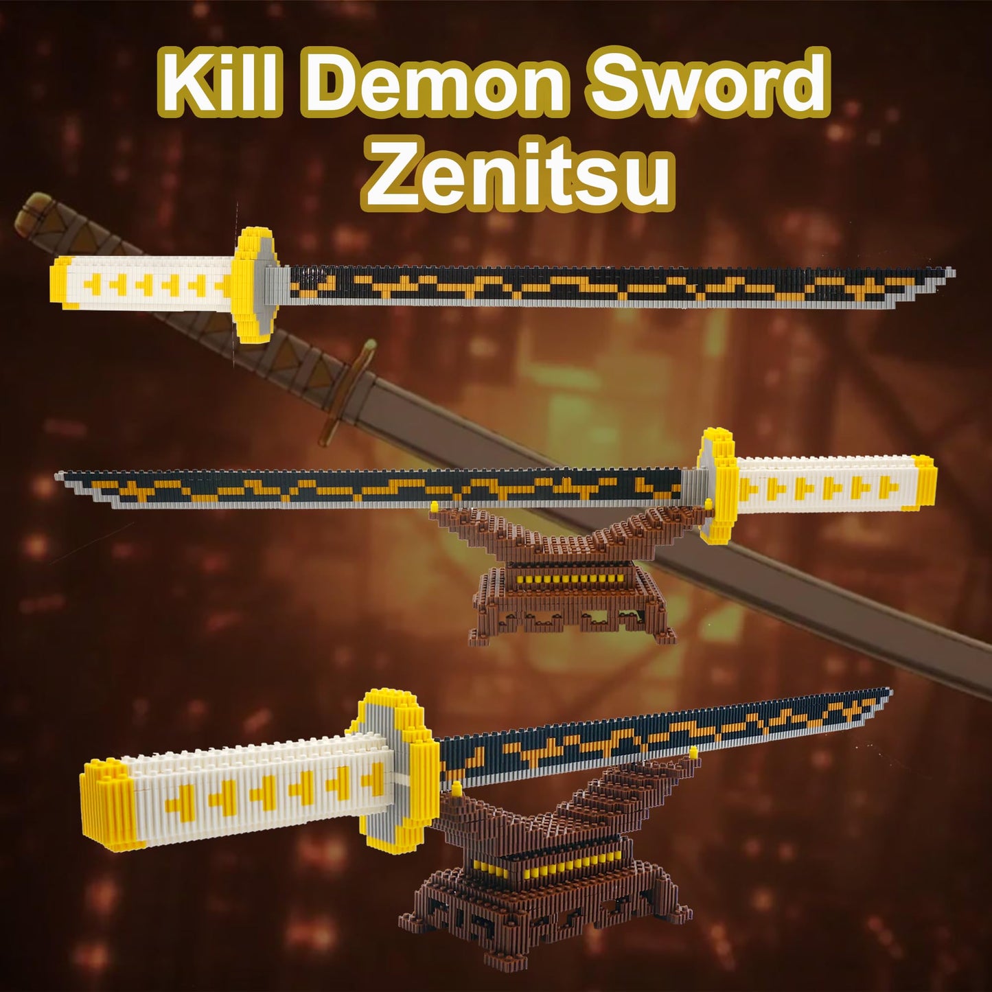 Beego Kill Demon Sword Building Kit Set — 19in Cosplay Katana with Stand (2 Bags in Box)