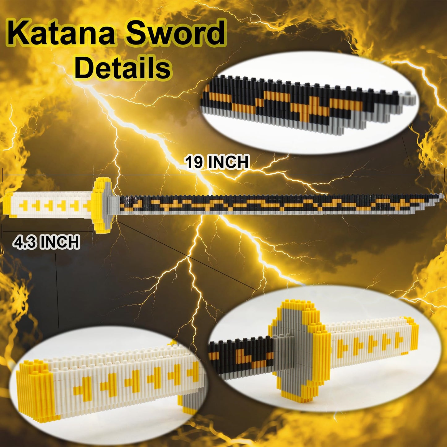 Beego Kill Demon Sword Building Kit Set — 19in Cosplay Katana with Stand (2 Bags in Box)