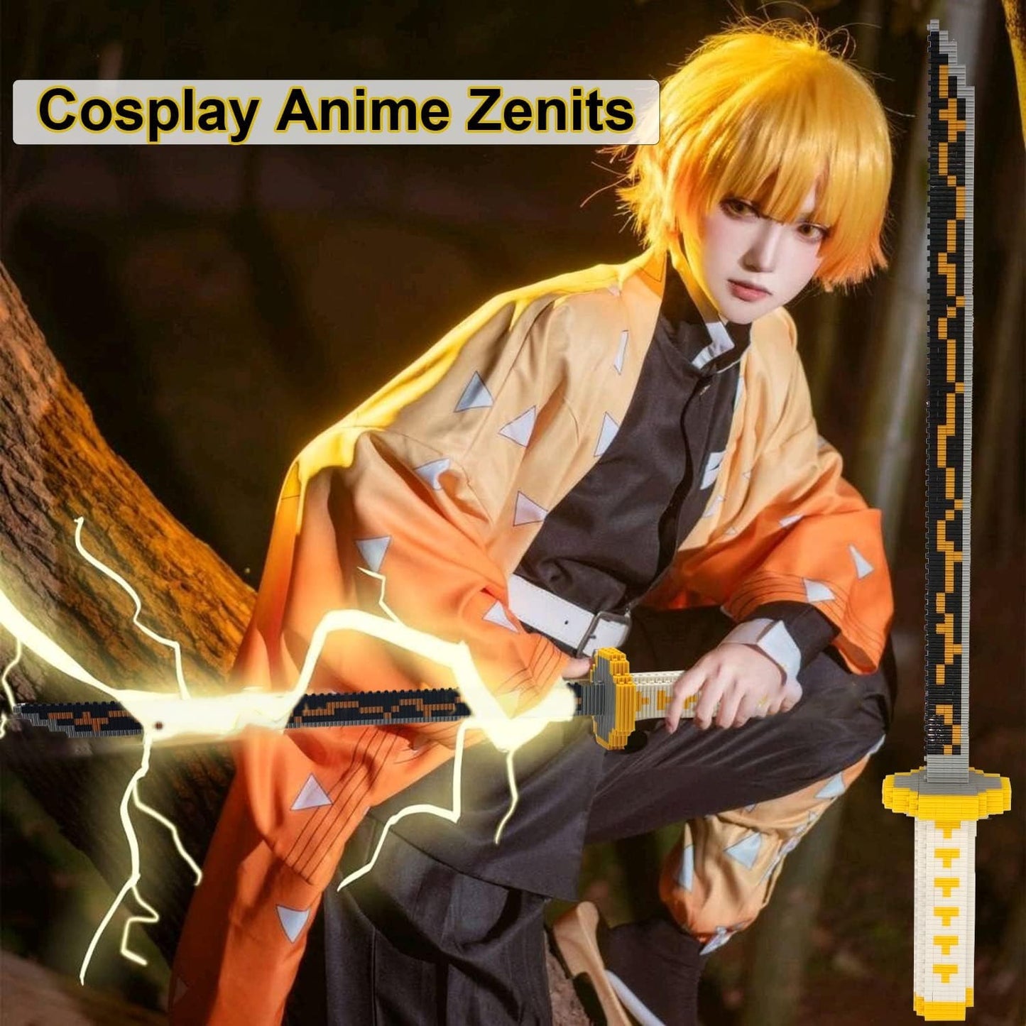 Beego Kill Demon Sword Building Kit Set — 19in Cosplay Katana with Stand (2 Bags in Box)