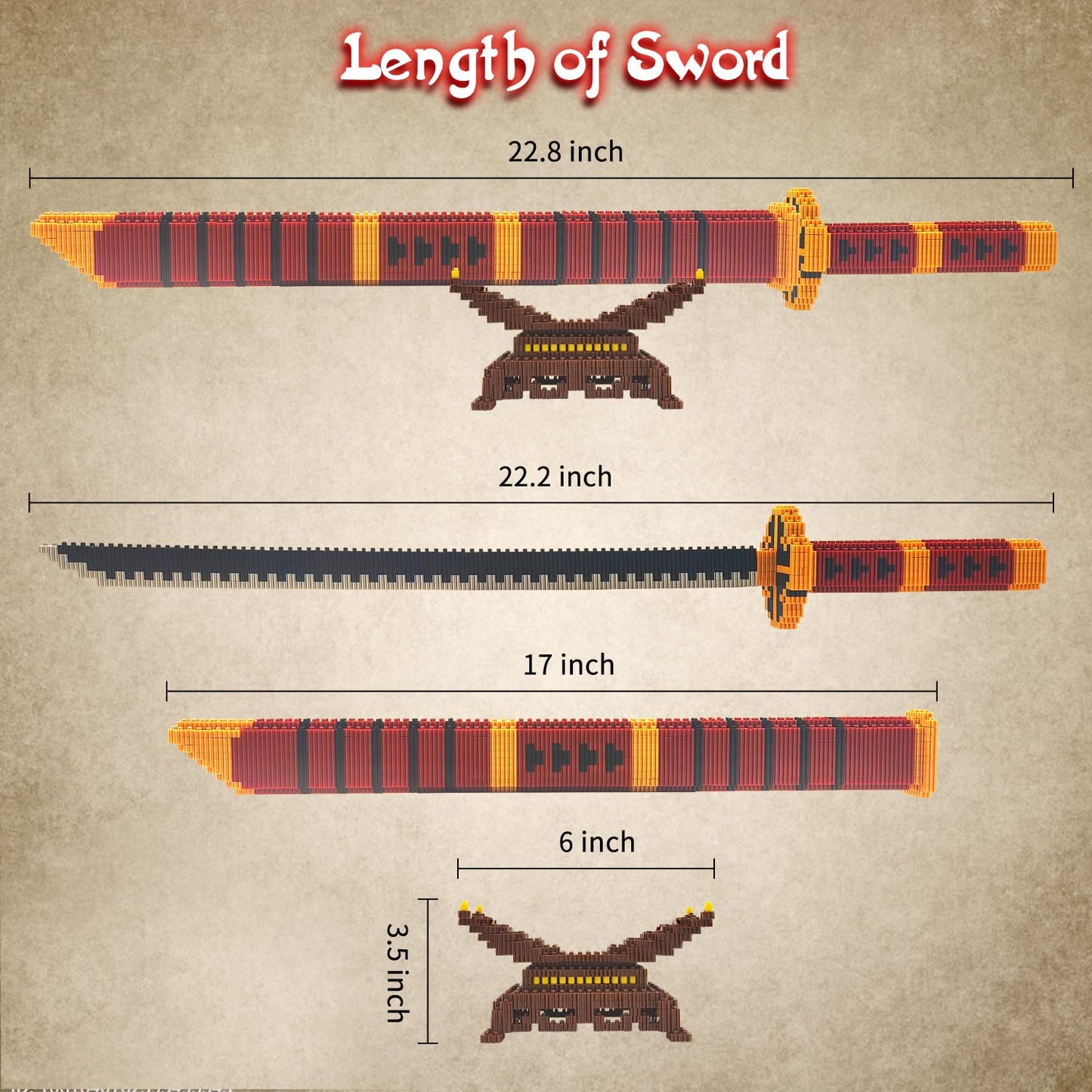 Beego Anime Yamato Sword Building Set – 23-Inch Katana with Scabbard & Stand