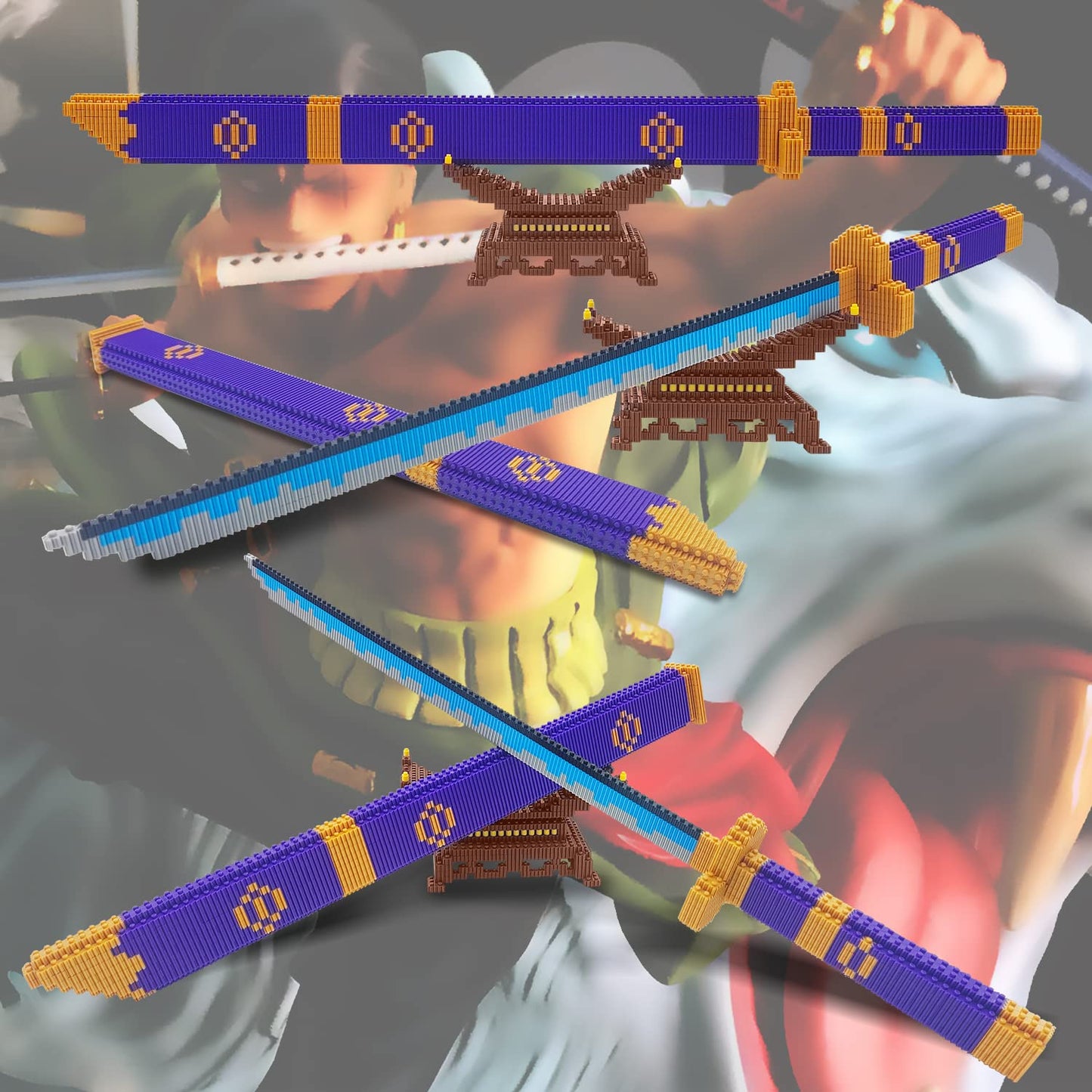 Beego Anime Swords Building Kit – 22.8in Yamato Sword with Scabbard & Stand, LEGO-Compatible