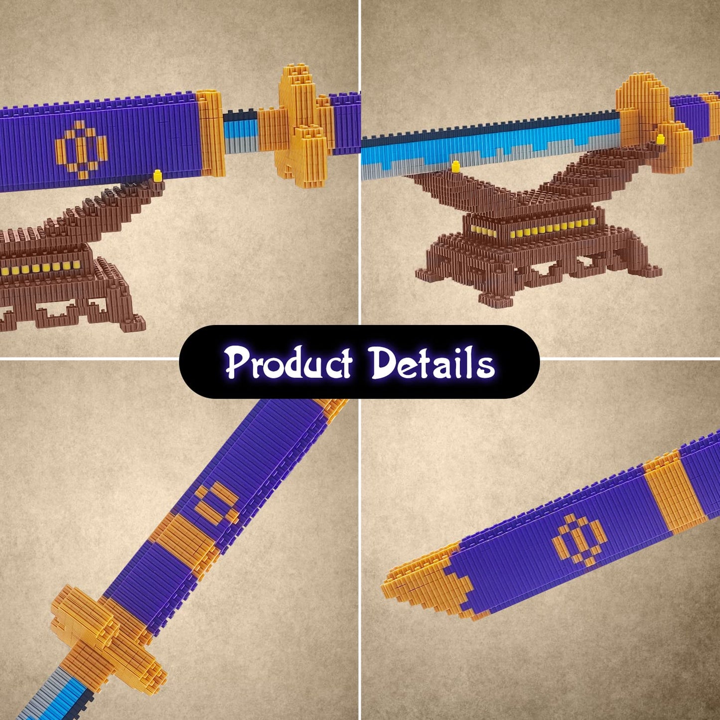 Beego Anime Swords Building Kit – 22.8in Yamato Sword with Scabbard & Stand, LEGO-Compatible
