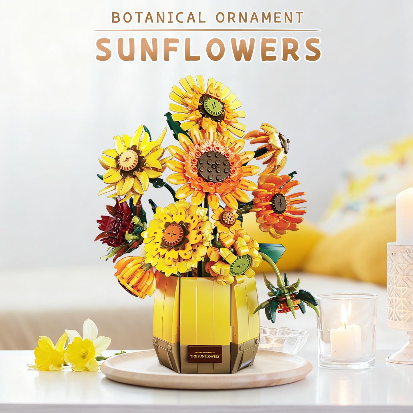 BeepZipp 2 in 1 Sunflower Building Set with Vase – 1328 Pieces, 11.8in Tall