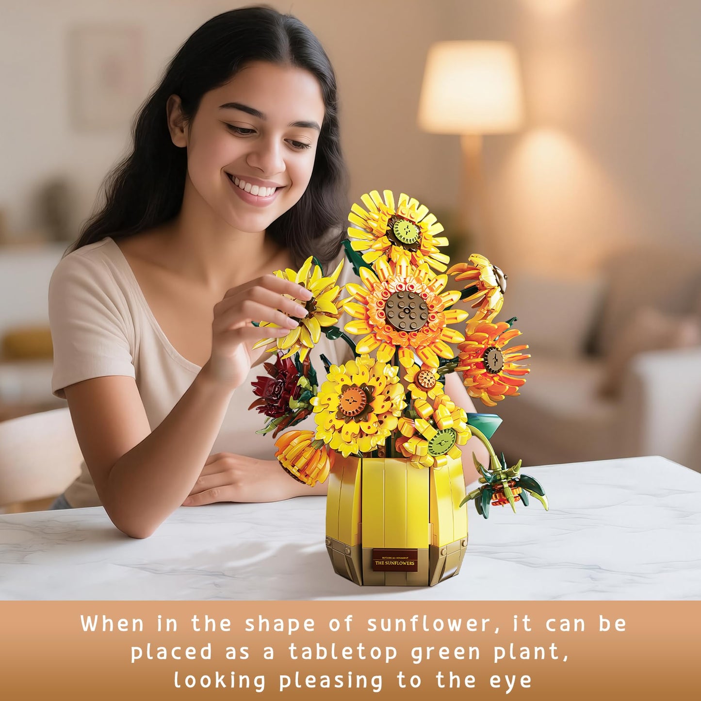 BeepZipp 2 in 1 Sunflower Building Set with Vase – 1328 Pieces, 11.8in Tall