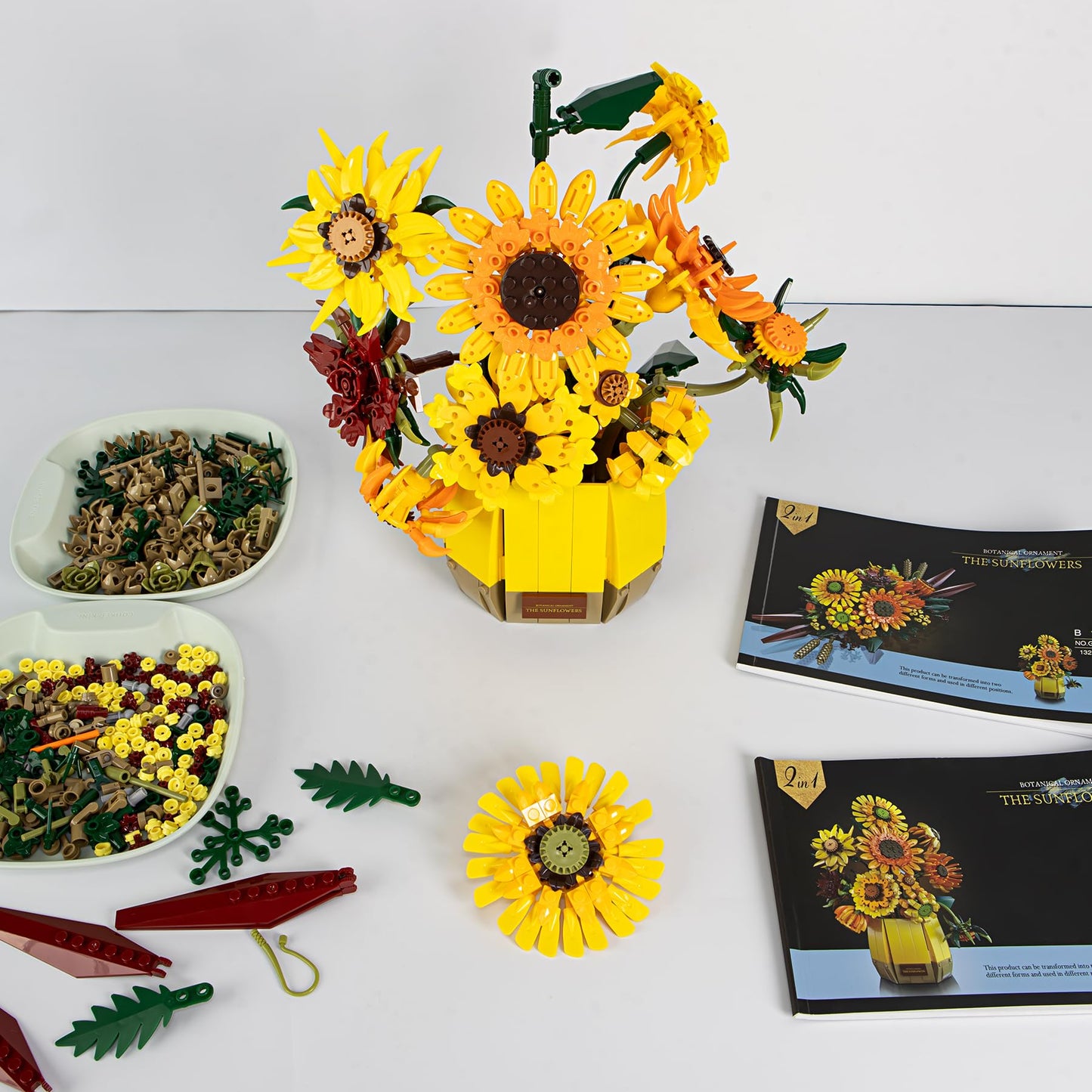 BeepZipp 2 in 1 Sunflower Building Set with Vase – 1328 Pieces, 11.8in Tall