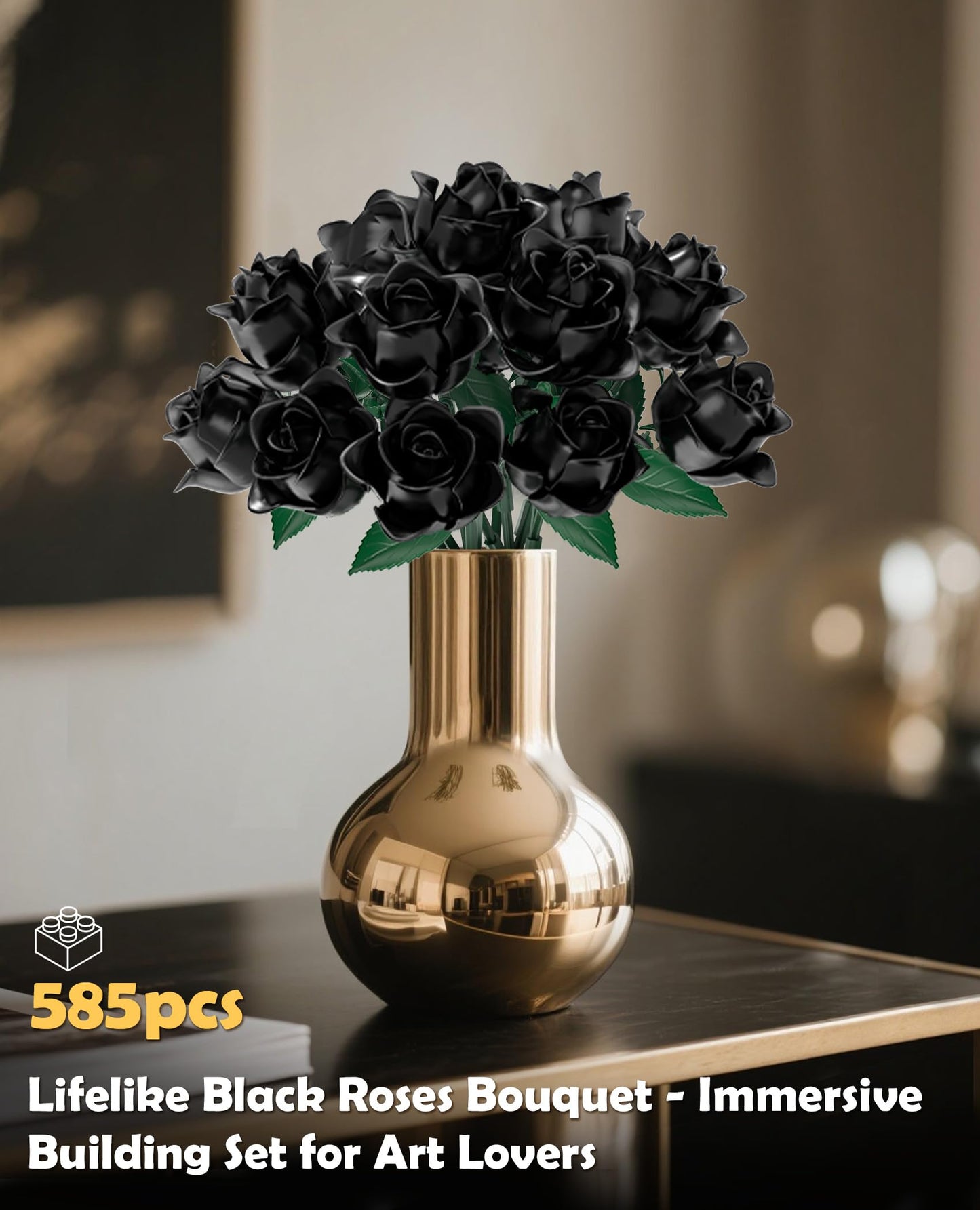 BeepZipp Black Roses Building Set – Lego-Compatible Bouquet, Gift Idea