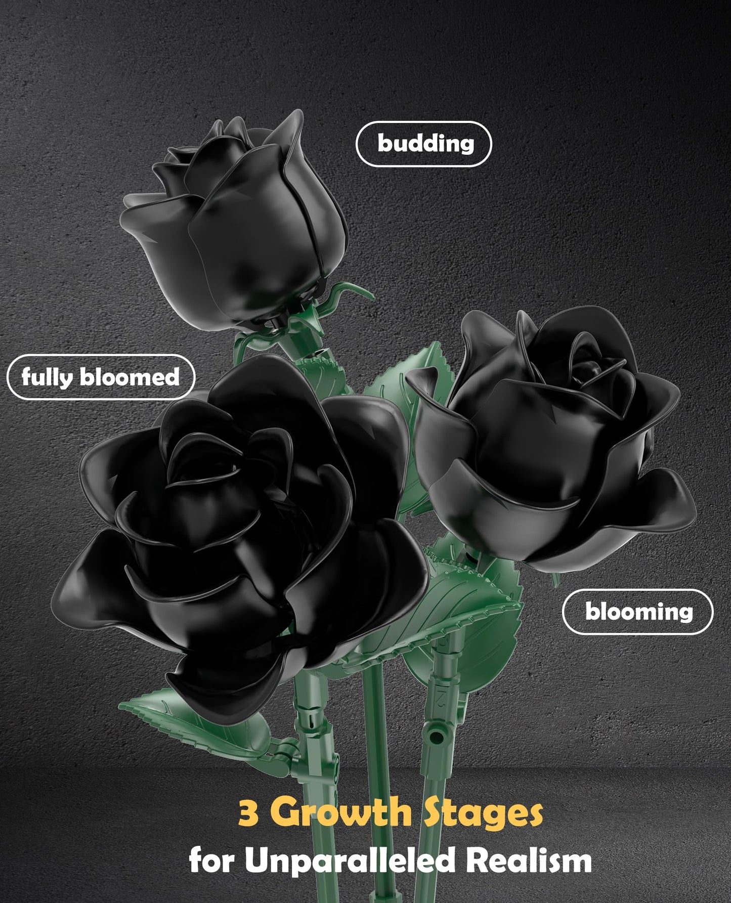 BeepZipp Black Roses Building Set – Lego-Compatible Bouquet, Gift Idea
