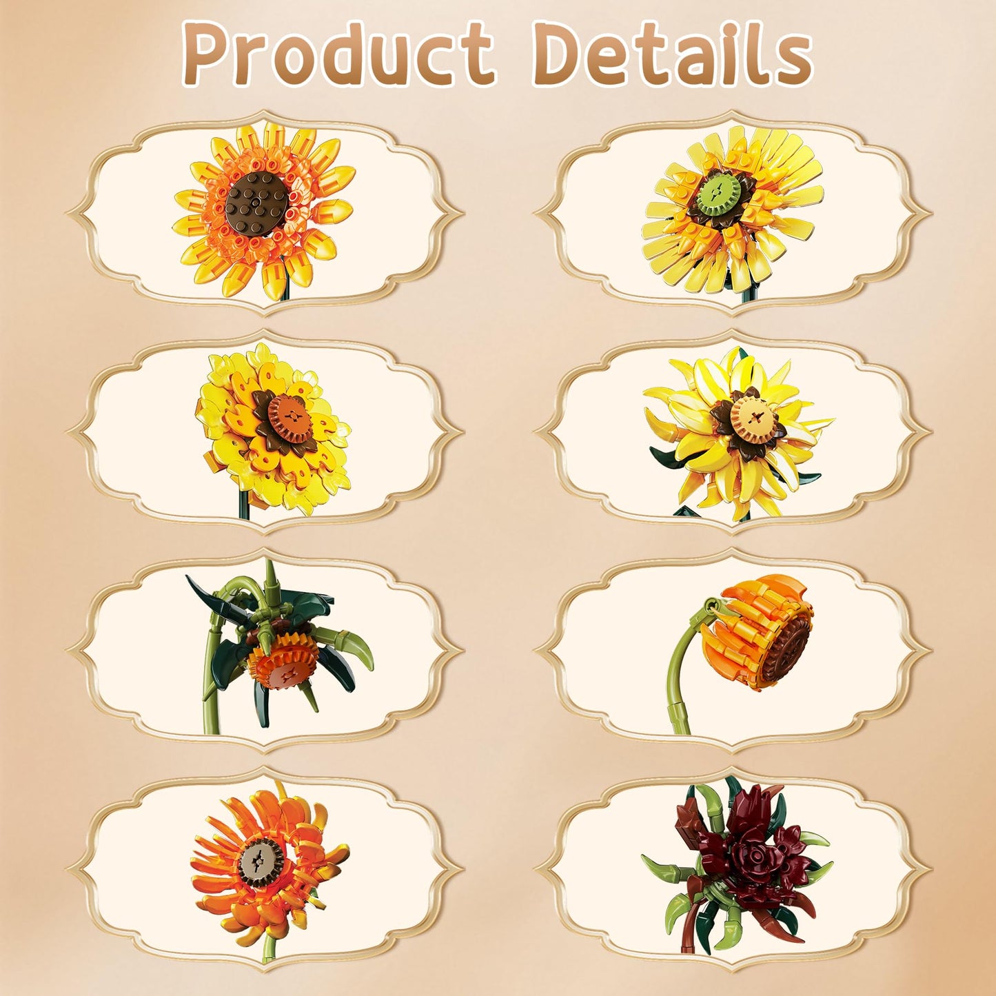 BeepZipp 2 in 1 Sunflower Building Set with Vase – 1328 Pieces, 11.8in Tall