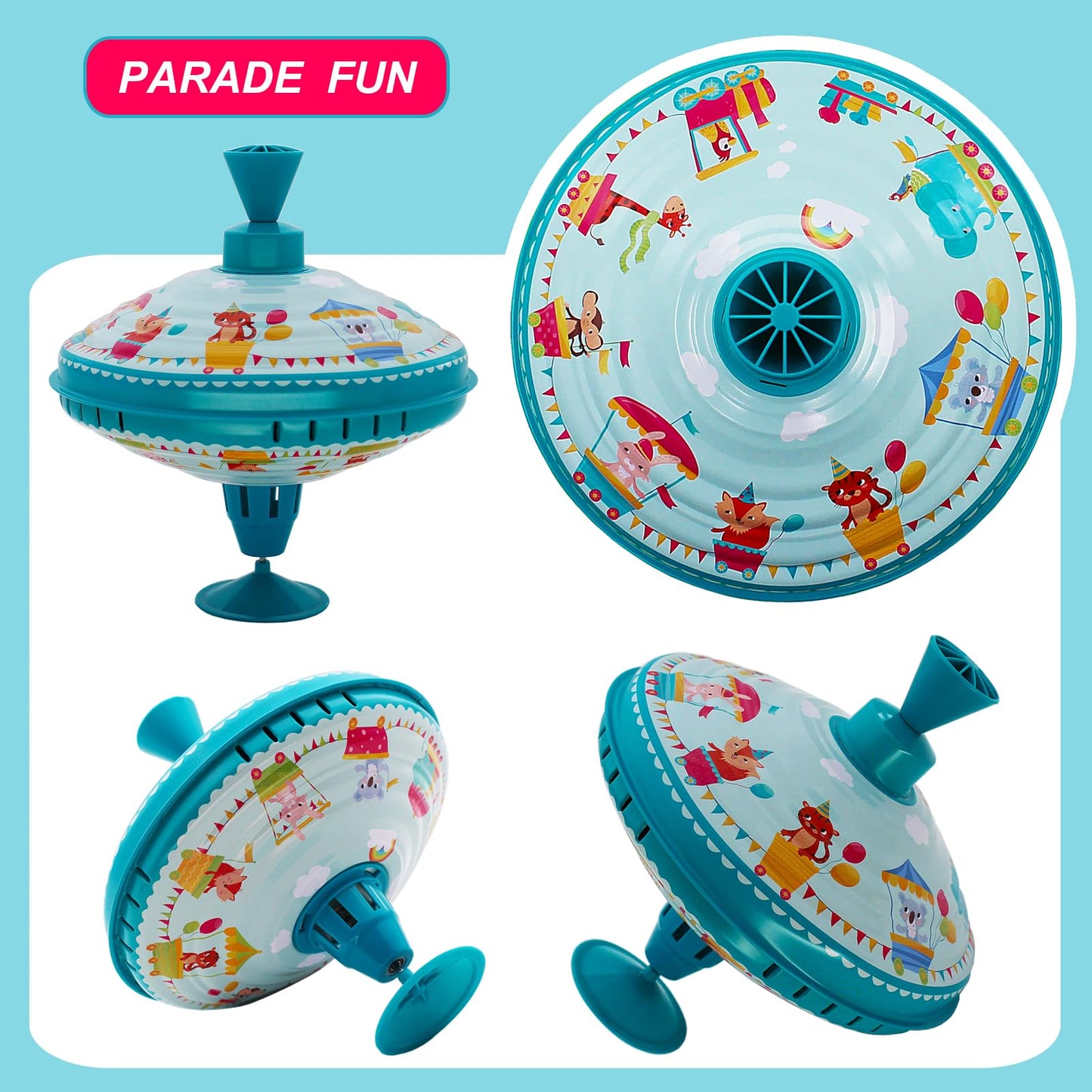 Beeqoo Humming Top Tin Spinning Toy – Large 7.9” Parade Spinner for Toddlers 18 Months+