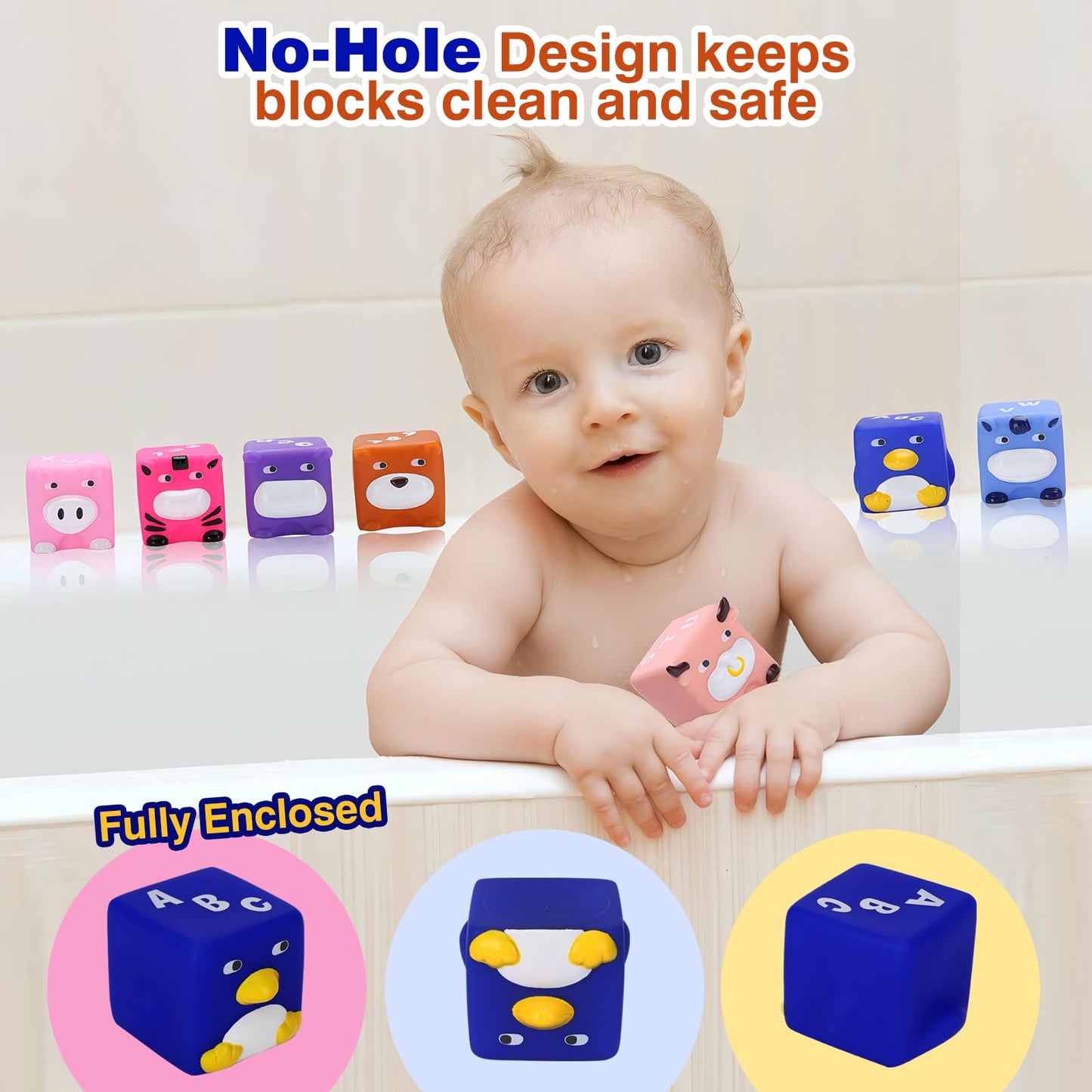 Beeqoo Soft Baby Blocks – 12 No-Hole Squeeze Animals for Teething, Stacking & Sensory Learning