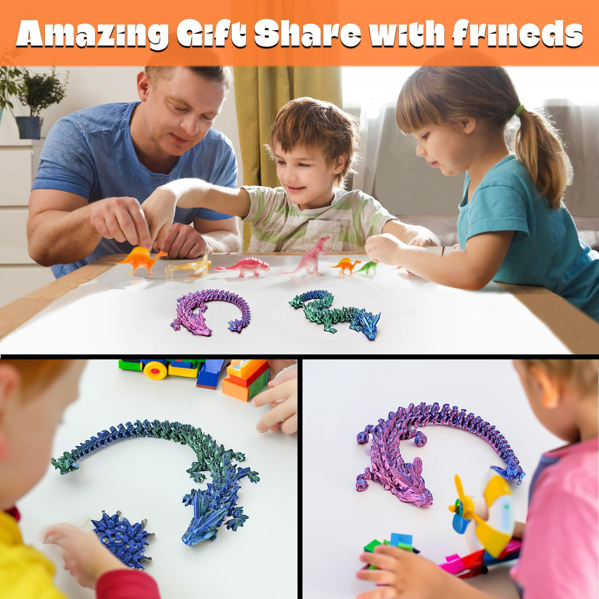 Beesini 2-Pack Crystal 3D Dragon Fidget Figurines — Home Office Desk Decor