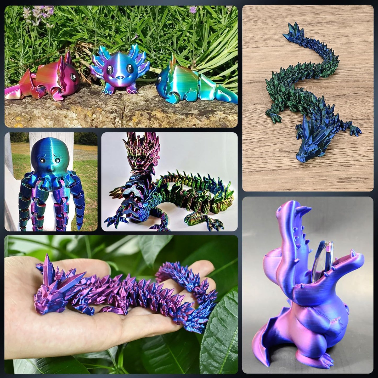 Beesini 2-Pack Crystal 3D Dragon Fidget Figurines — Home Office Desk Decor