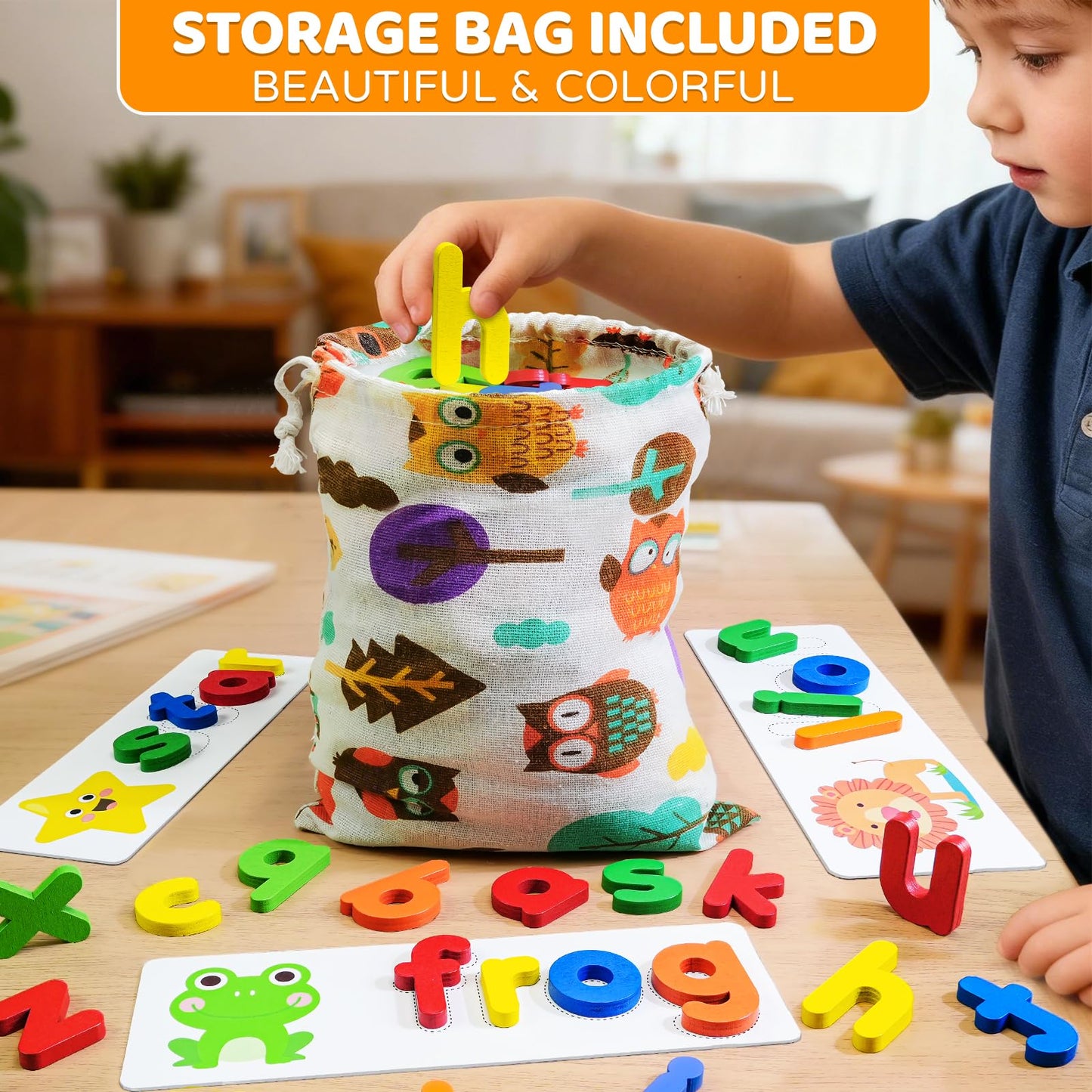 Beestech Alphabet ABC Learning — Wooden Letter Puzzle & Flash Cards for Ages 3-5