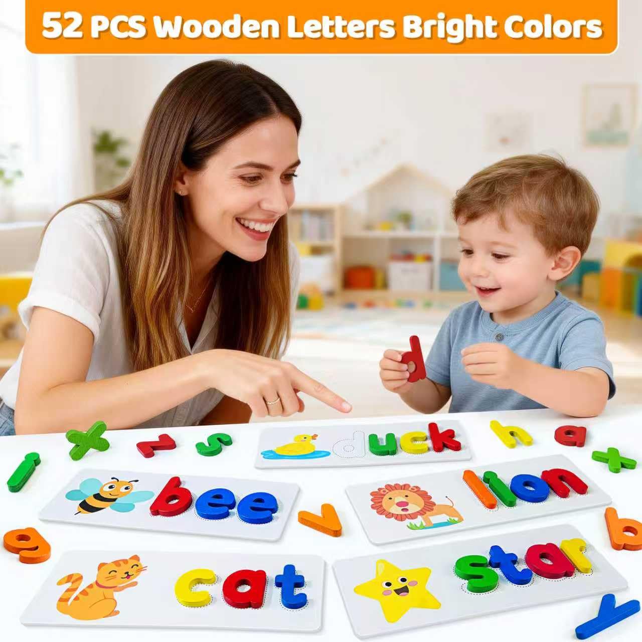 Beestech Alphabet ABC Learning — Wooden Letter Puzzle & Flash Cards for Ages 3-5