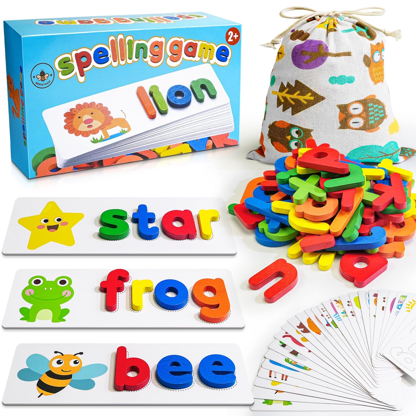 Beestech Alphabet ABC Learning — Wooden Letter Puzzle & Flash Cards for Ages 3-5