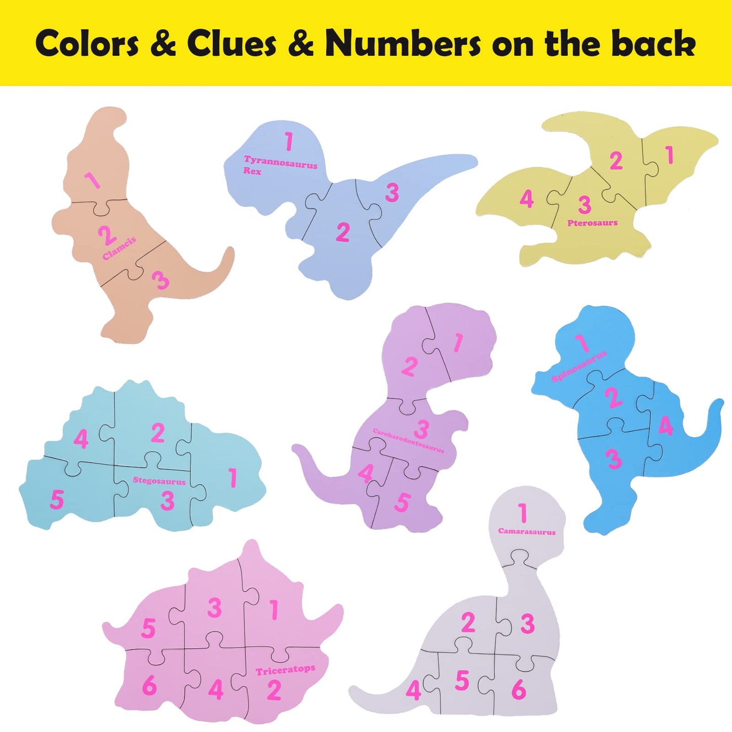 Beestech Beginner Dinosaur Puzzles for Toddlers - 8 Pack 3-6 Piece Jigsaw Learning Set