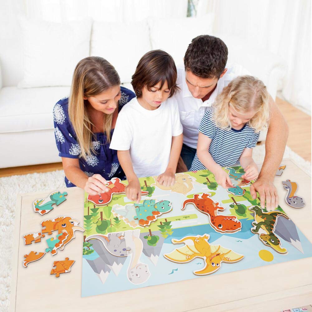 Beestech Beginner Dinosaur Puzzles for Toddlers - 8 Pack 3-6 Piece Jigsaw Learning Set