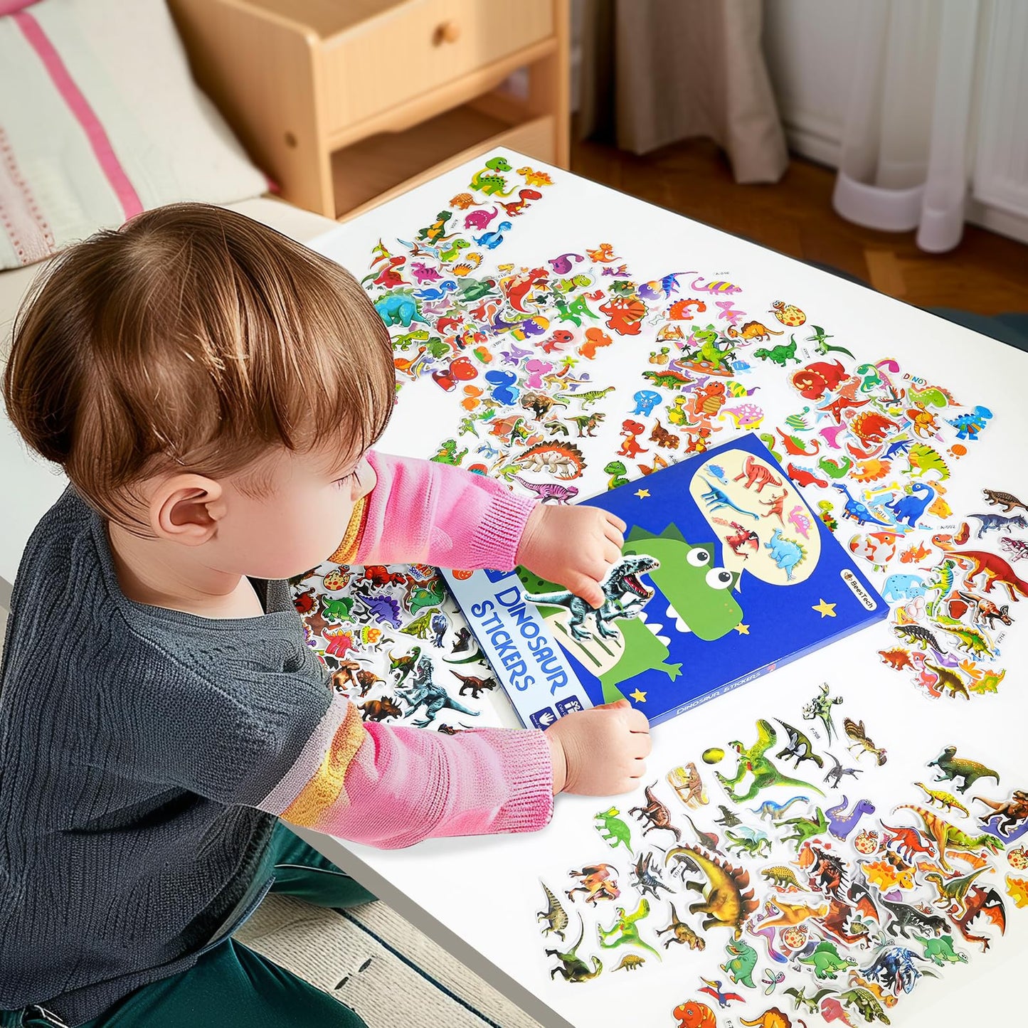 Beestech 24 Sheets Dinosaur Stickers – 450+ Dinos for Kids, Rewards & Party Favors