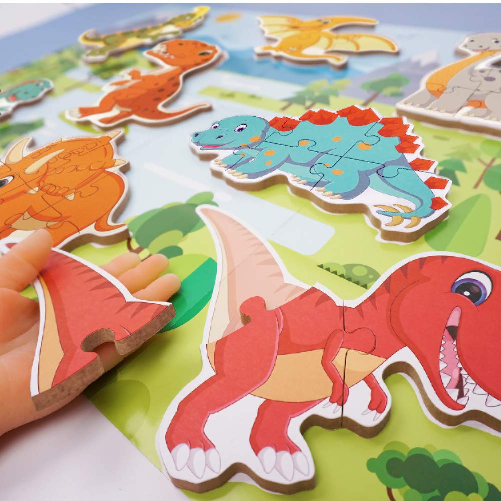 Beestech Beginner Dinosaur Puzzles for Toddlers - 8 Pack 3-6 Piece Jigsaw Learning Set