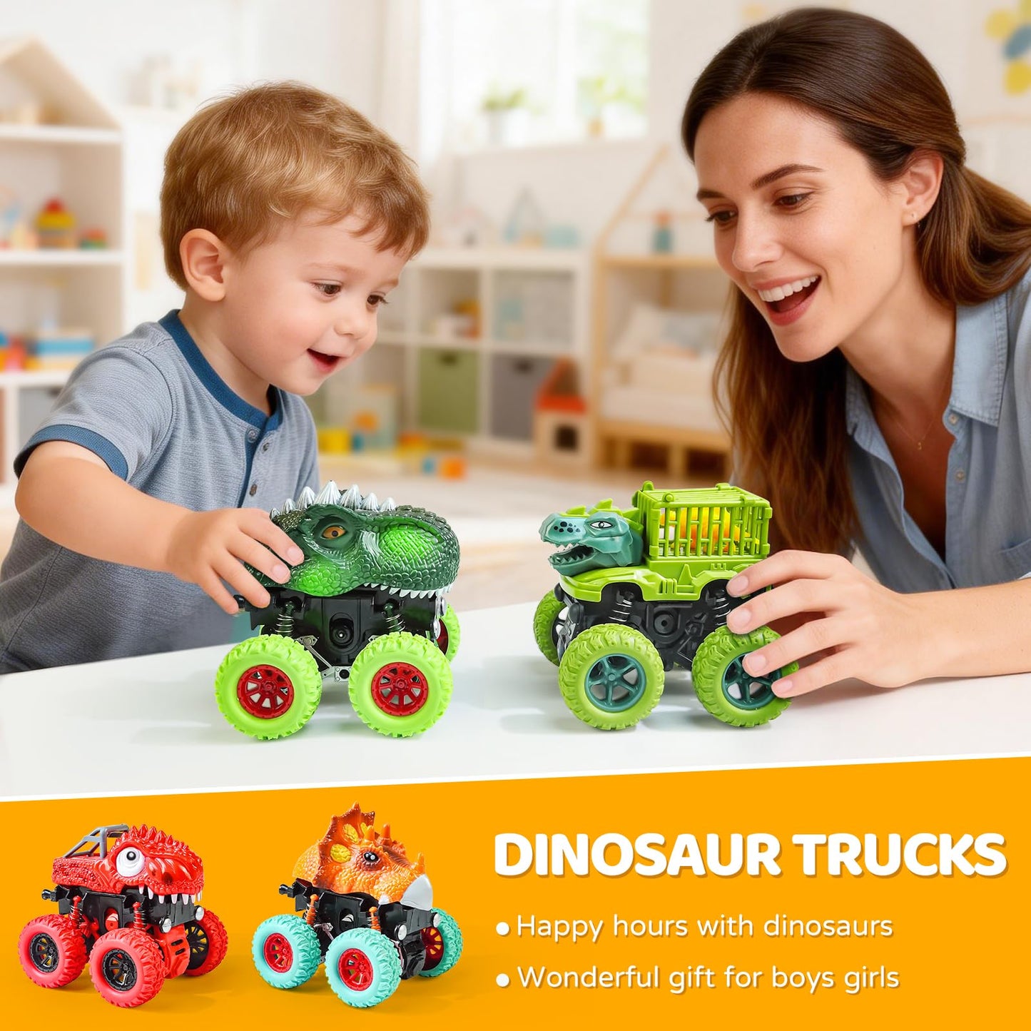 Beestech Dinosaur Monster Trucks – Friction-Powered Push & Pull Toys