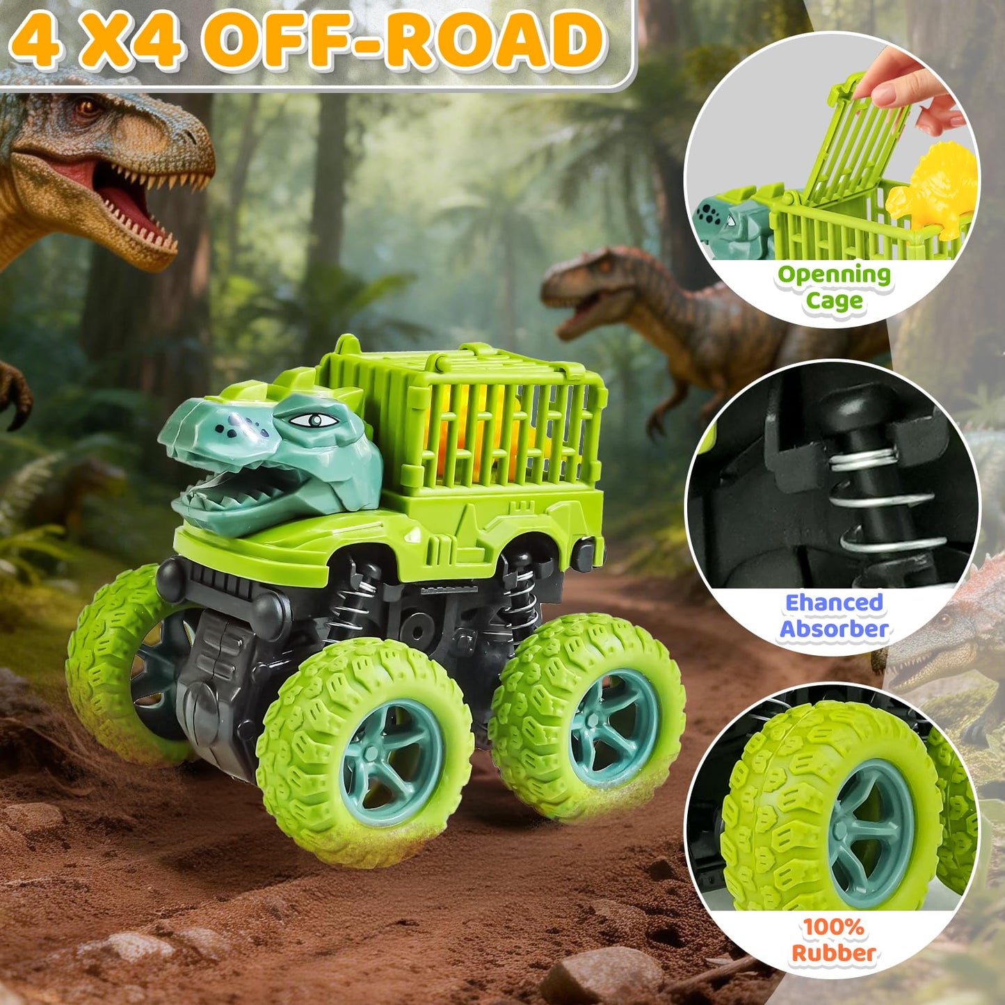 Beestech Dinosaur Monster Trucks – Friction-Powered Push & Pull Toys