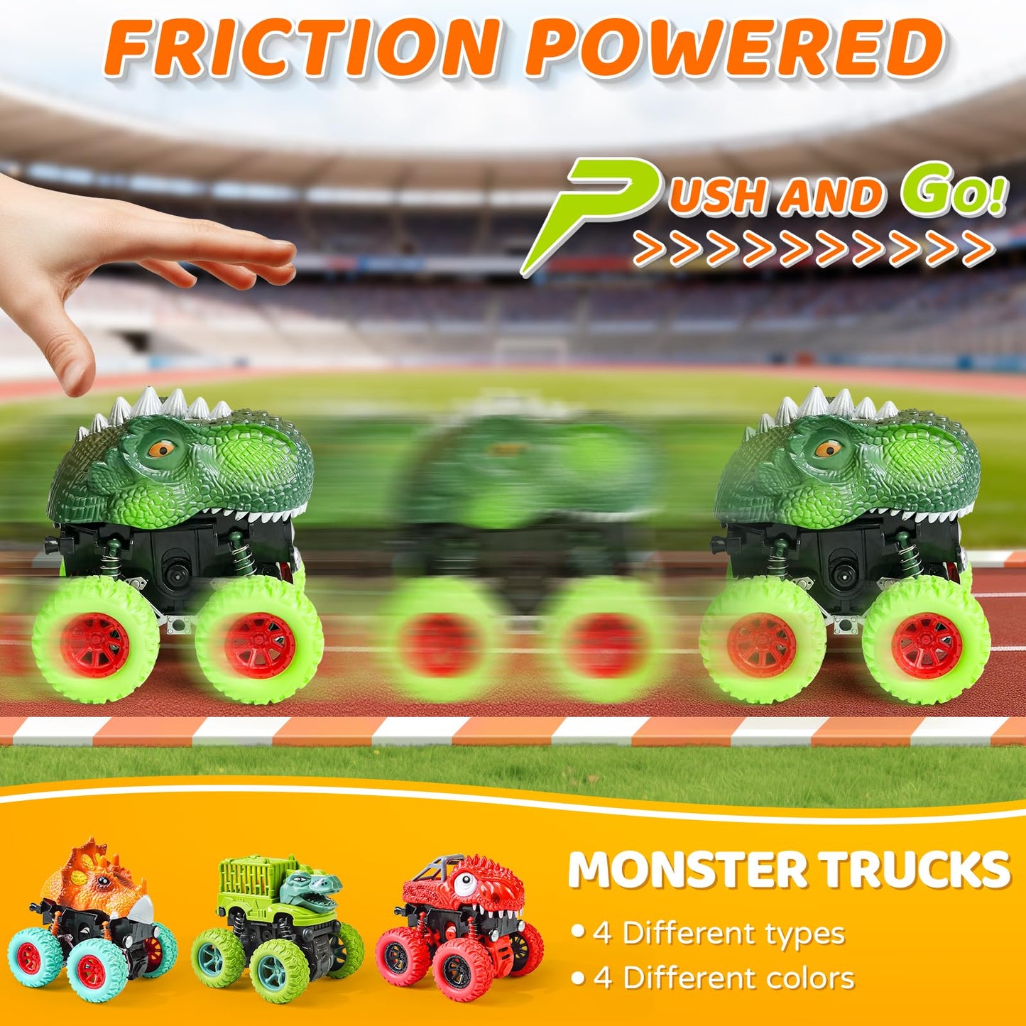 Beestech Dinosaur Monster Trucks – Friction-Powered Push & Pull Toys