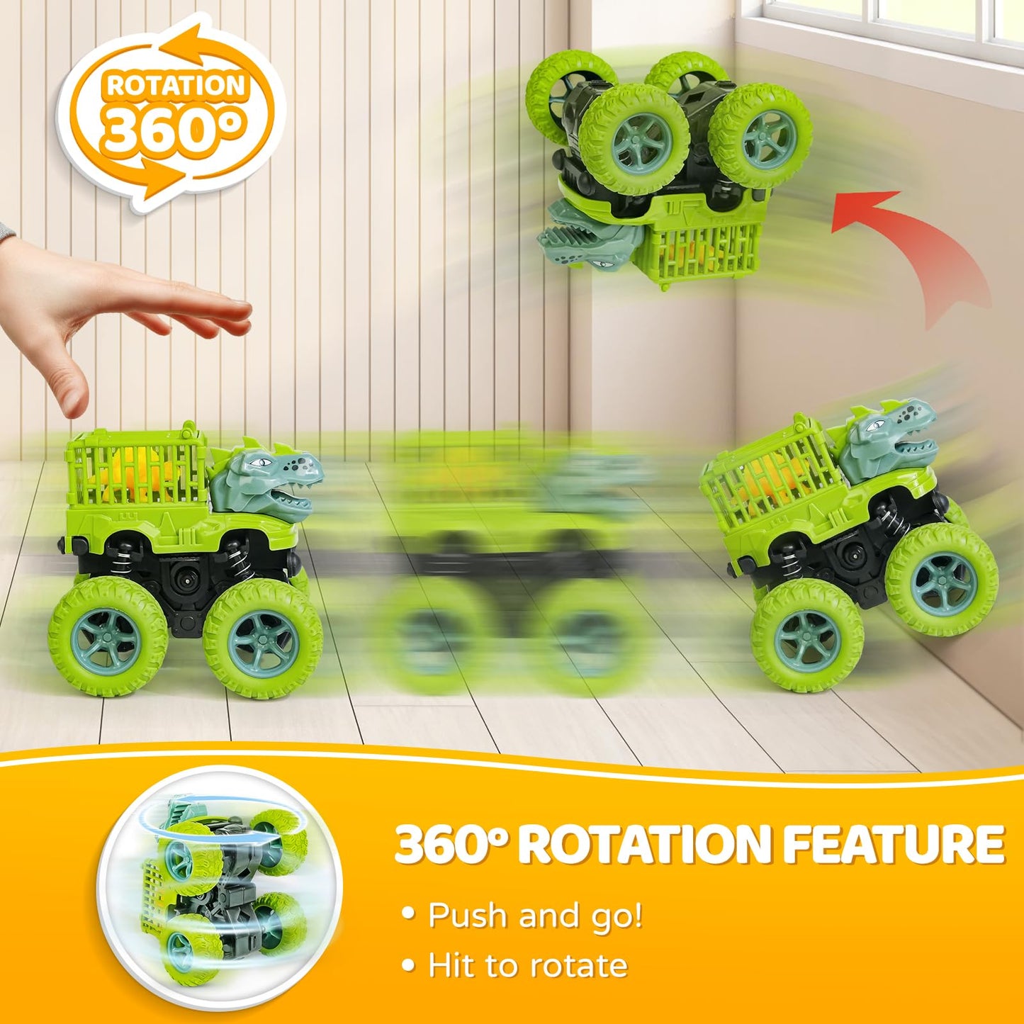 Beestech Dinosaur Monster Trucks – Friction-Powered Push & Pull Toys