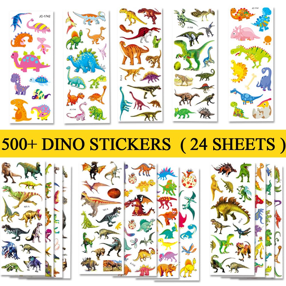 Beestech 24 Sheets Dinosaur Stickers – 450+ Dinos for Kids, Rewards & Party Favors