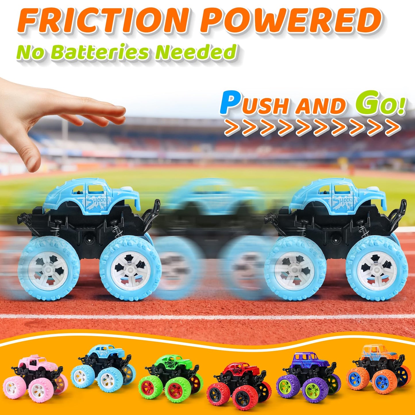 Beestech Monster Truck Toys 6-Pack – Friction-Powered Off-Road Cars for Kids