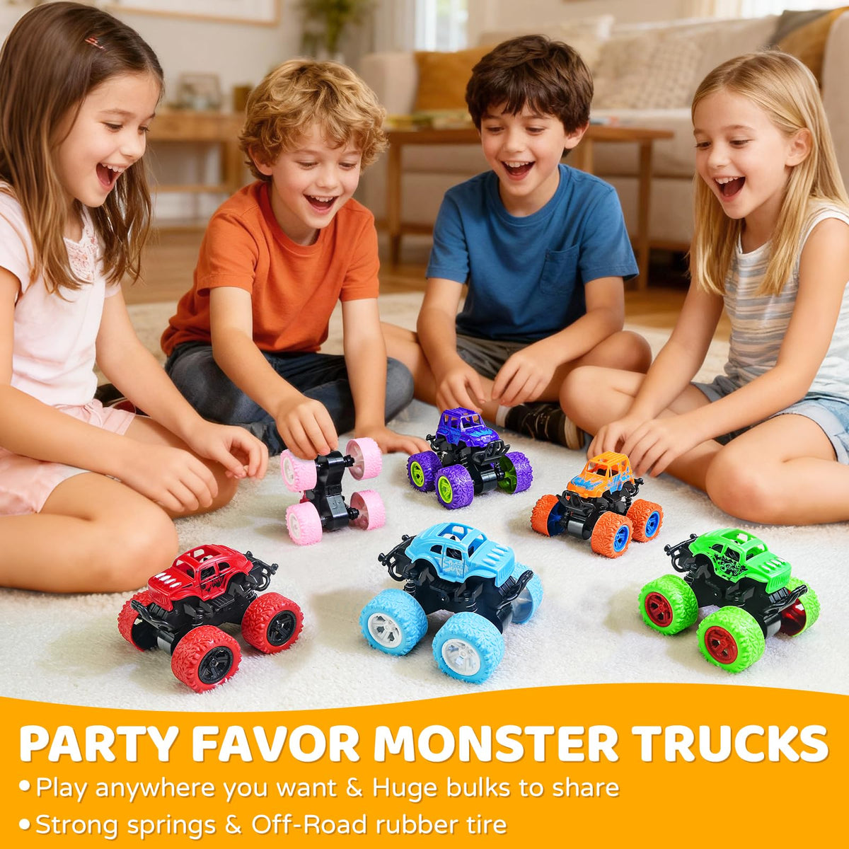 Beestech Monster Truck Toys 6-Pack – Friction-Powered Off-Road Cars for Kids