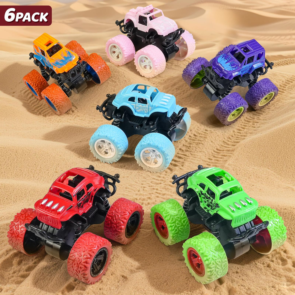 Beestech Monster Truck Toys 6-Pack – Friction-Powered Off-Road Cars for Kids