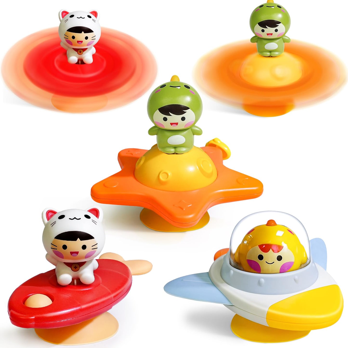 Beestech Suction Cup Spinner Toys 3-Pack for Toddlers 1-3 | Bath & Travel Toys