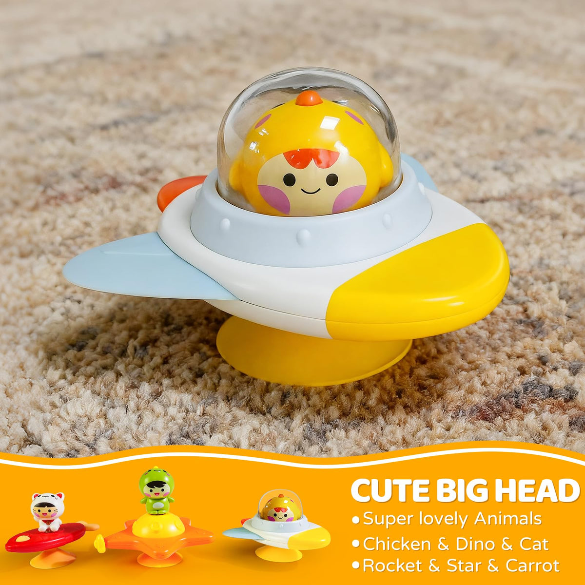 Beestech Suction Cup Spinner Toys 3-Pack for Toddlers 1-3 | Bath & Travel Toys