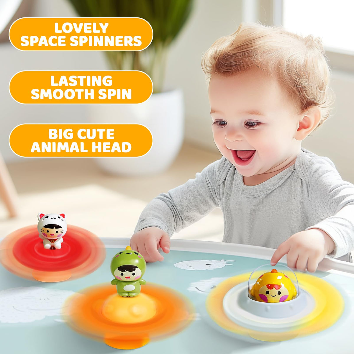 Beestech Suction Cup Spinner Toys 3-Pack for Toddlers 1-3 | Bath & Travel Toys