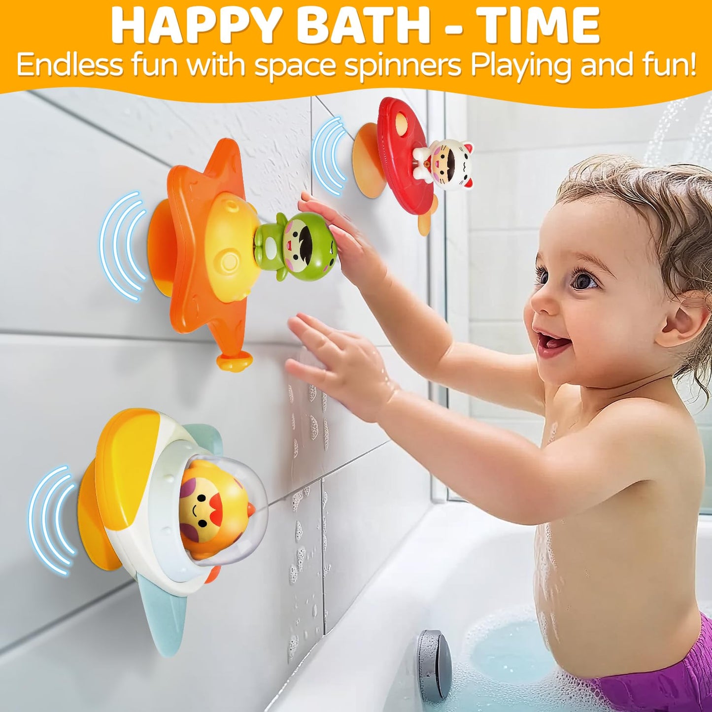 Beestech Suction Cup Spinner Toys 3-Pack for Toddlers 1-3 | Bath & Travel Toys